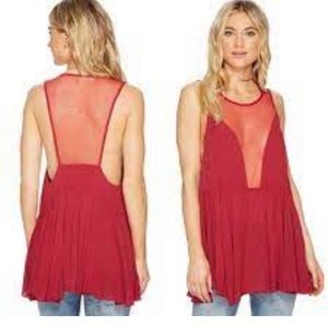 FREE PEOPLE Intimately Red Mesh shirt Small